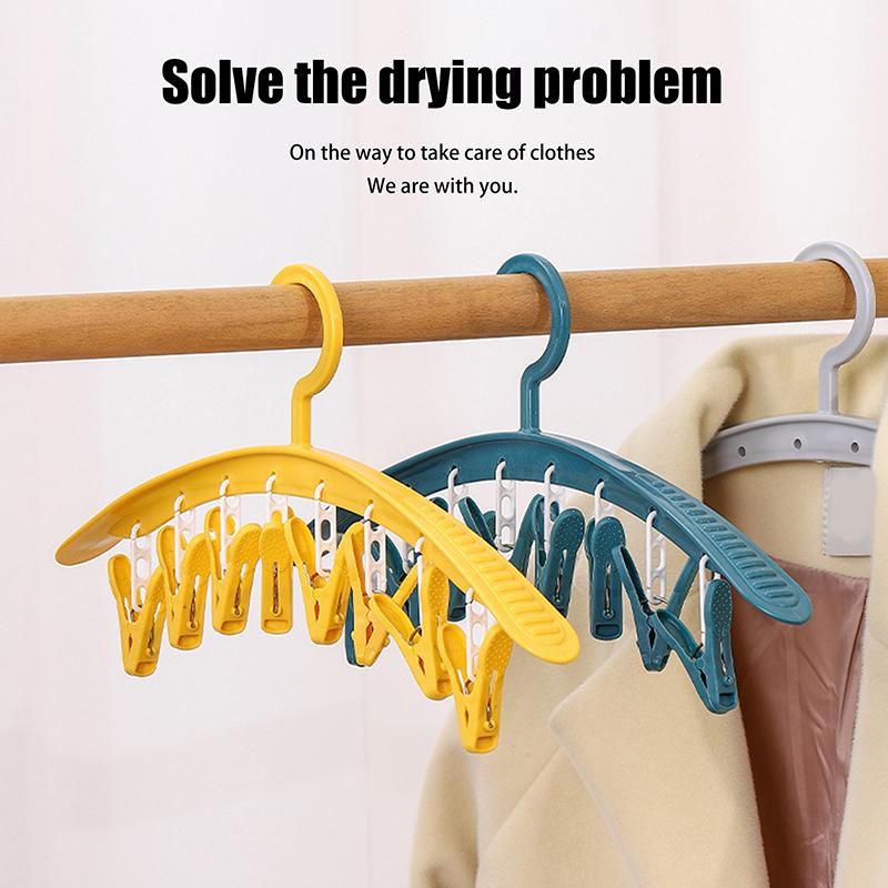 Umeraș Multifuncțional de Uz Casnic Fără Urme Rezistent la Vânt Plastic Îngroșat Uscare Lenjerie Șosete Clip Umeraș