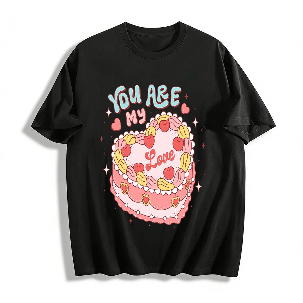 

You Are My Love Heart Cake Print Couple Casual Tee Romantic Top Pure cotton T-shirt 6XL