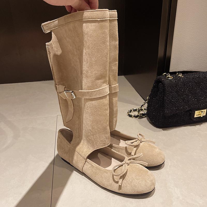 

Нишевый дизайн бант полый крутые ботинки женские 2025 новые летние ботинки сандалии с плоским носком 35 абрикосовый