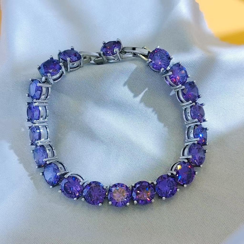 Hip Hop Round 8Mm Multicolor Zircon Bracelet Women'S, High Carbon Diamond Bracelet Hand Jewelry