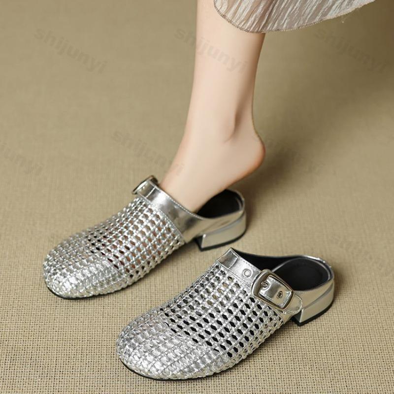 Woman Slippers 2026 Summer Fashion Mueller Low Heel Soft Bottom Casual Shoes Breathable Mesh Shoes Woman Fashion Braided Shoes