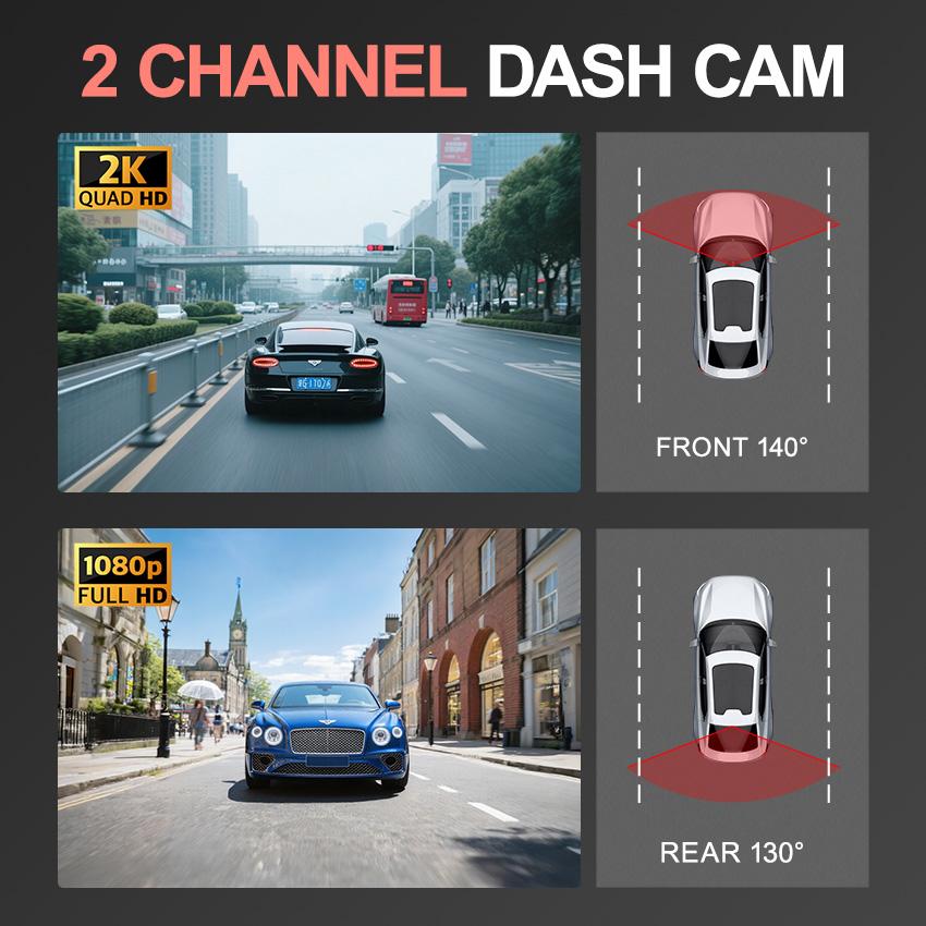 3.16inch Car wifi ADAS DVR Dash Cam 2cameras 2K Auto night vision front rear Ultra Record wide angle