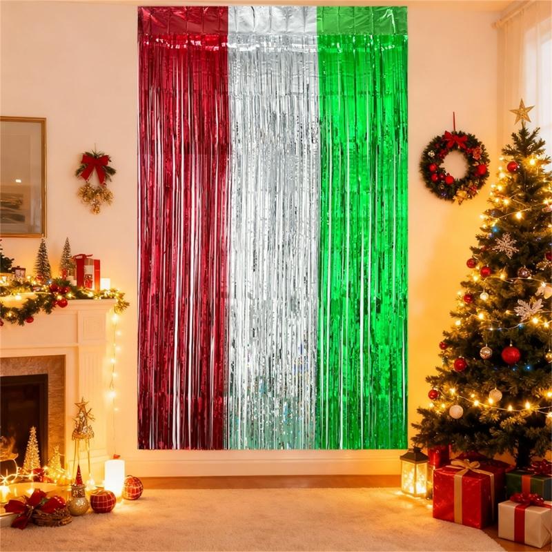 4Pcs Multicolored PET Rain Curtain Metallic Tinsel Curtain For Wedding Backdrops Christmas Birthday Party Decoration