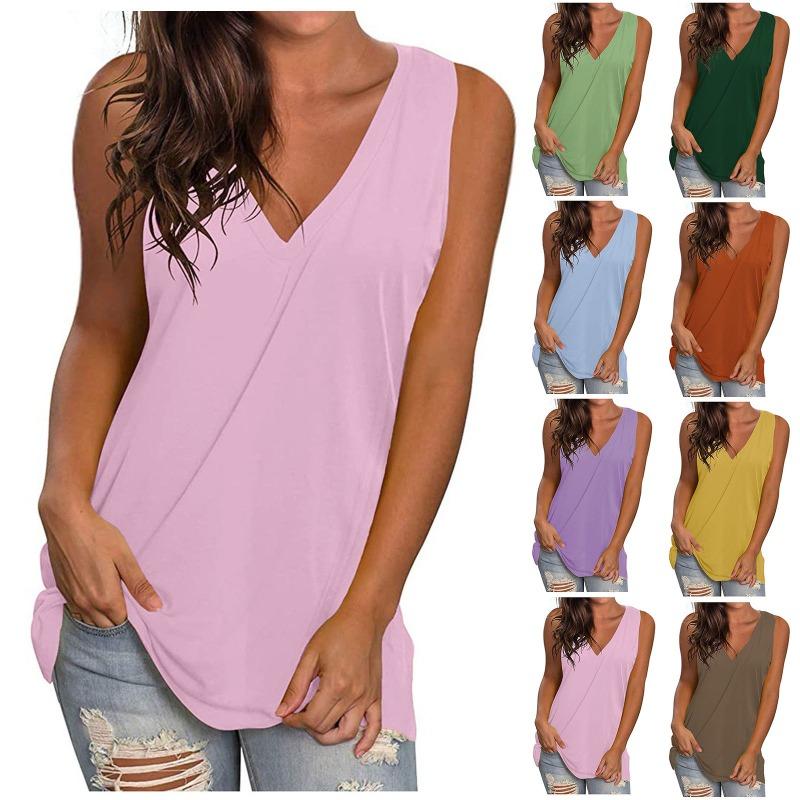 

Summer Loose Sleeveless Solid Color Vest Top for Women 3XL чорний