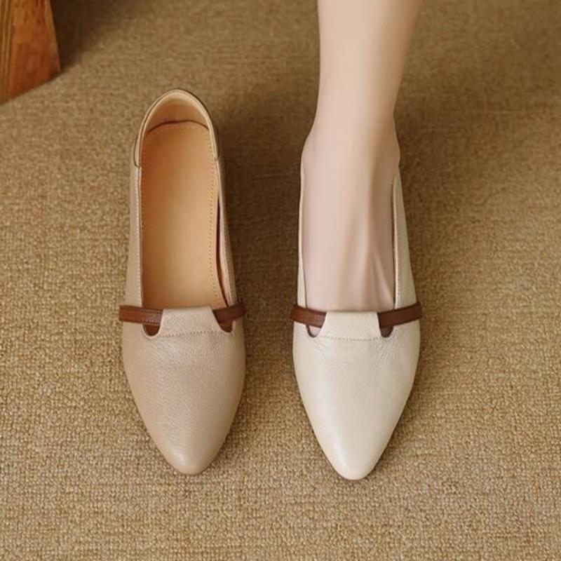 Women's Soft Leather Flat Shoes, Shallow-mouth Pointed-toe French Leather Shoes