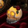 Skull Halloween Lamp Gothic Light Up Rose Flower Figurine, Day of Dead Resin Durable Statue, Spooky Skeleton Head for Desk Home Decor Party