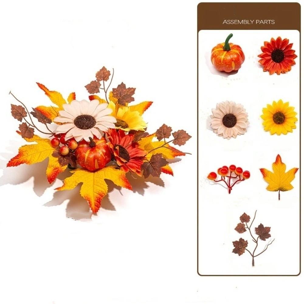 Simulation Candle Ring Wreath Pumpkin Maple Halloween Artificial Wreath Doorway Decoration
