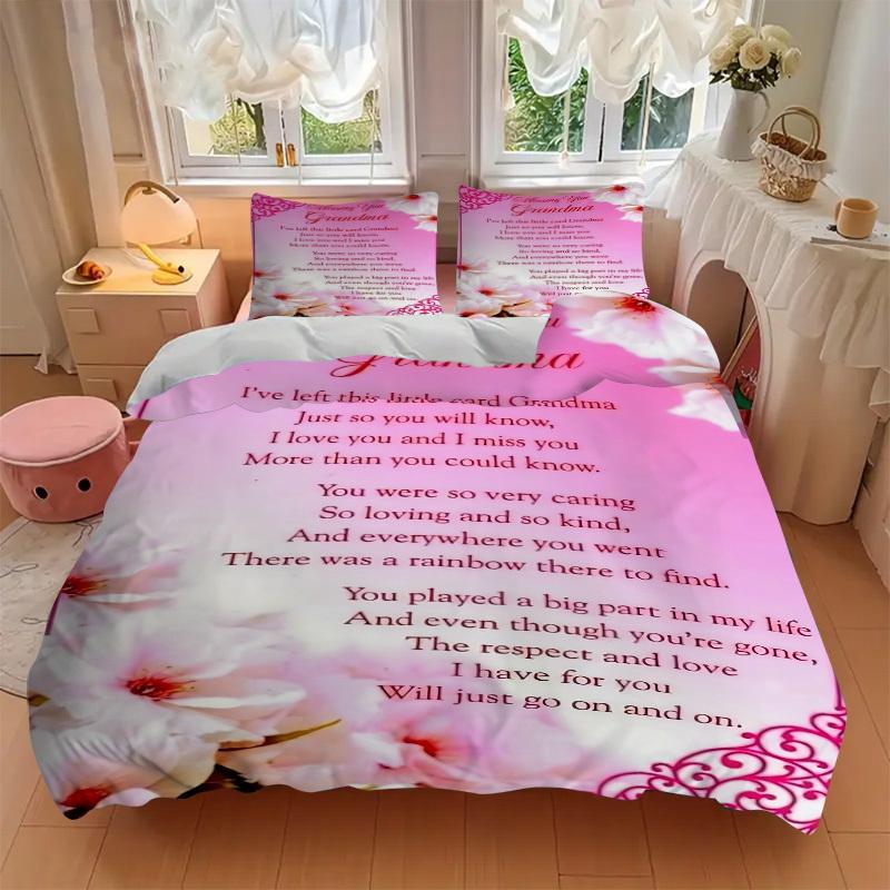 3PCs Grandparent Love Design Cover Set, Breathable Fabric, Machine Washable (1 Duvet Cover + 2 Pillowcases) (Without Quilt) Yy250911160