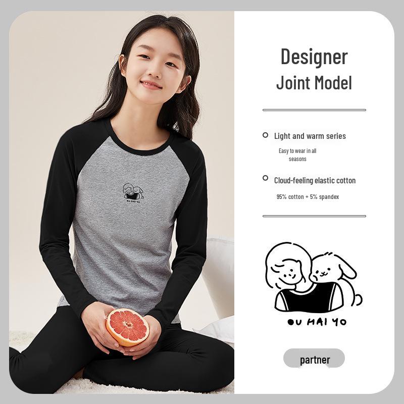 Teen Girl Autumn Cotton Thermal Set - Warm Long Underwear & Sweater