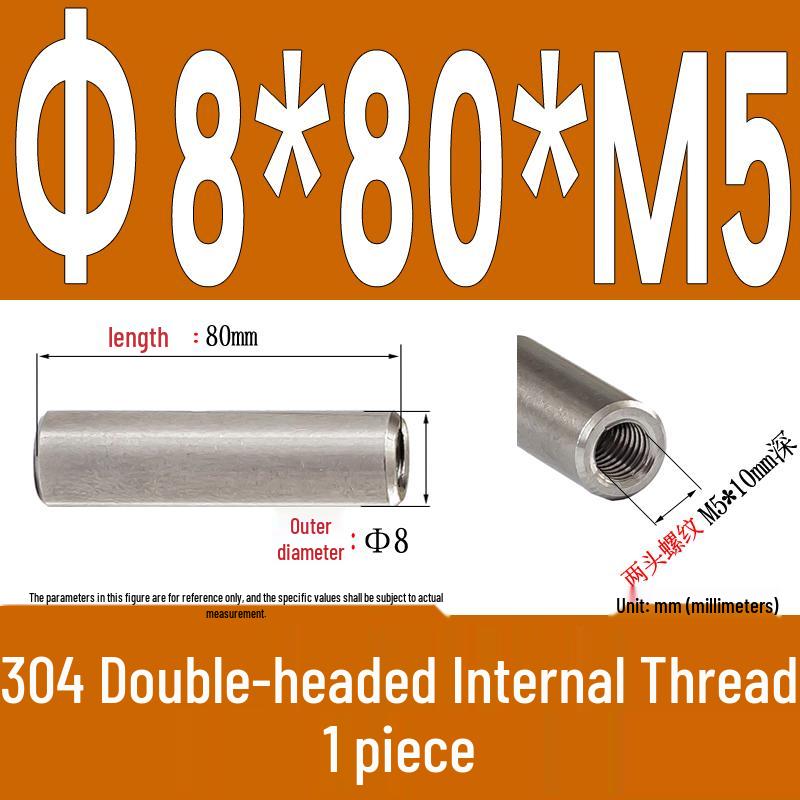 Stainless Steel 304 Double-Ended Threaded Cylindrical Guide Pin with Dual-End Holes