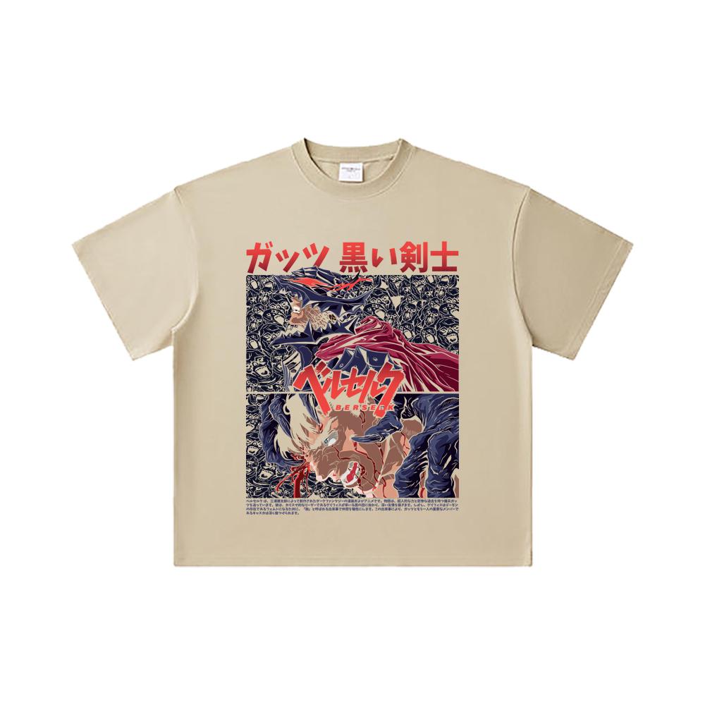 260 GSM Double Yarn 32 Count 100% Cotton Berserk V5 Print Unisex Heavy Cotton T Shirt