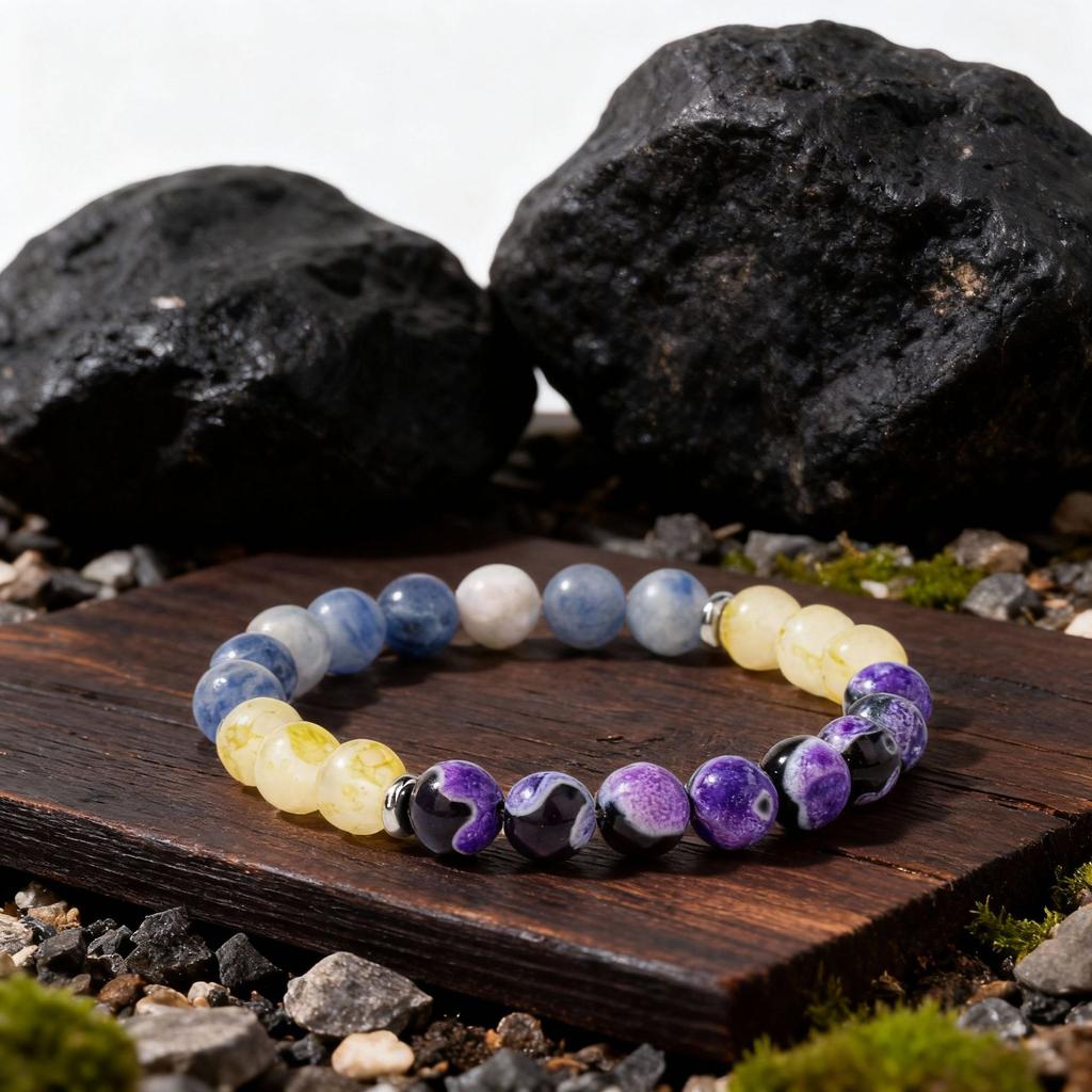 Blue Spot Stone Yellow Agate Purple White Dotted Agate Beaded Bracelet with Spacers Natural Fashion Jewelry for Men Women Daily Wear Gift