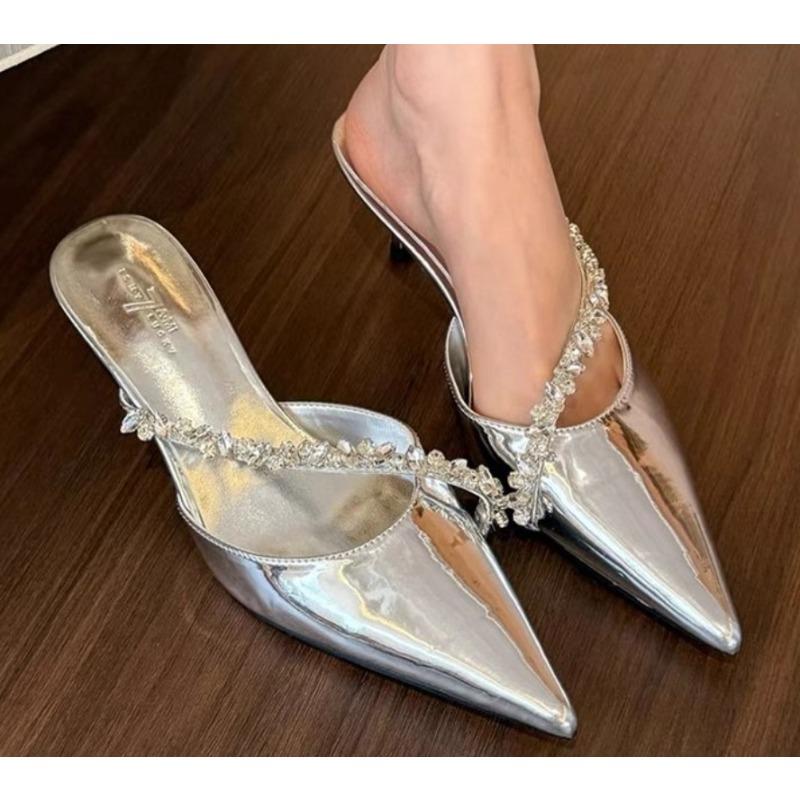 

Fashion New Women s Fashion Crystal Mules Slippers Elegant Cover Toe Dress Slides Ladies Dancing Party High Heel Shoes Zapatos Mujer 35