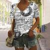Personalized Retro Women Clothing 3D V-neck Short-sleeved Old Newspaper Print Summer Women Clothing T-shirt Street Harajuku Top