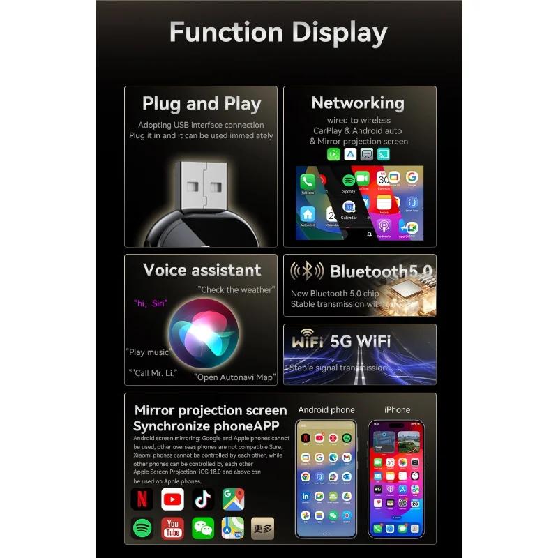 3 In 1 Mirror Link Wired to Wireless Carplay Adapter for Airplay Android Auto MirrorLink Bluetooth+ Wifi USB Dongle Car Ai Box