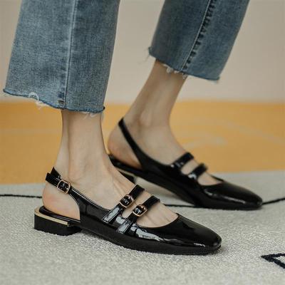 Baotou Half Drag Women's Versatile Square Head Retro Mary Jane Sandals Low Heel Tide