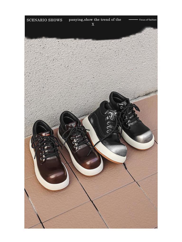 Men's Mid-Top Thick-Soled Height-Boost British Style Big-Head Bread Martin Boots 24076-J