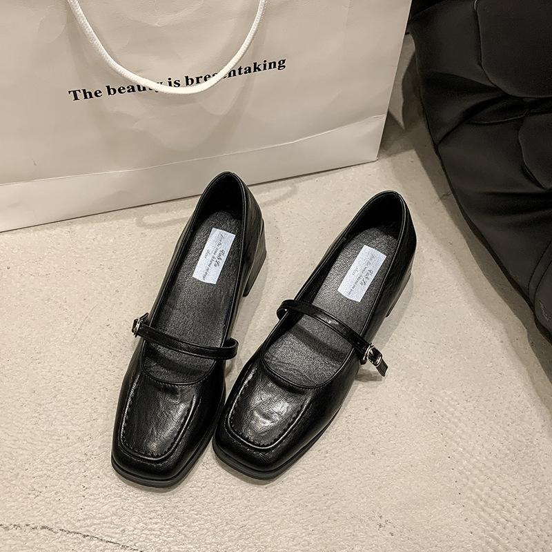 French Thick Heel High Heels Square Head Small Leather Shoes Women's 2025 New Summer and Autumn with Skirt Loafers Mary Jane Single Shoes