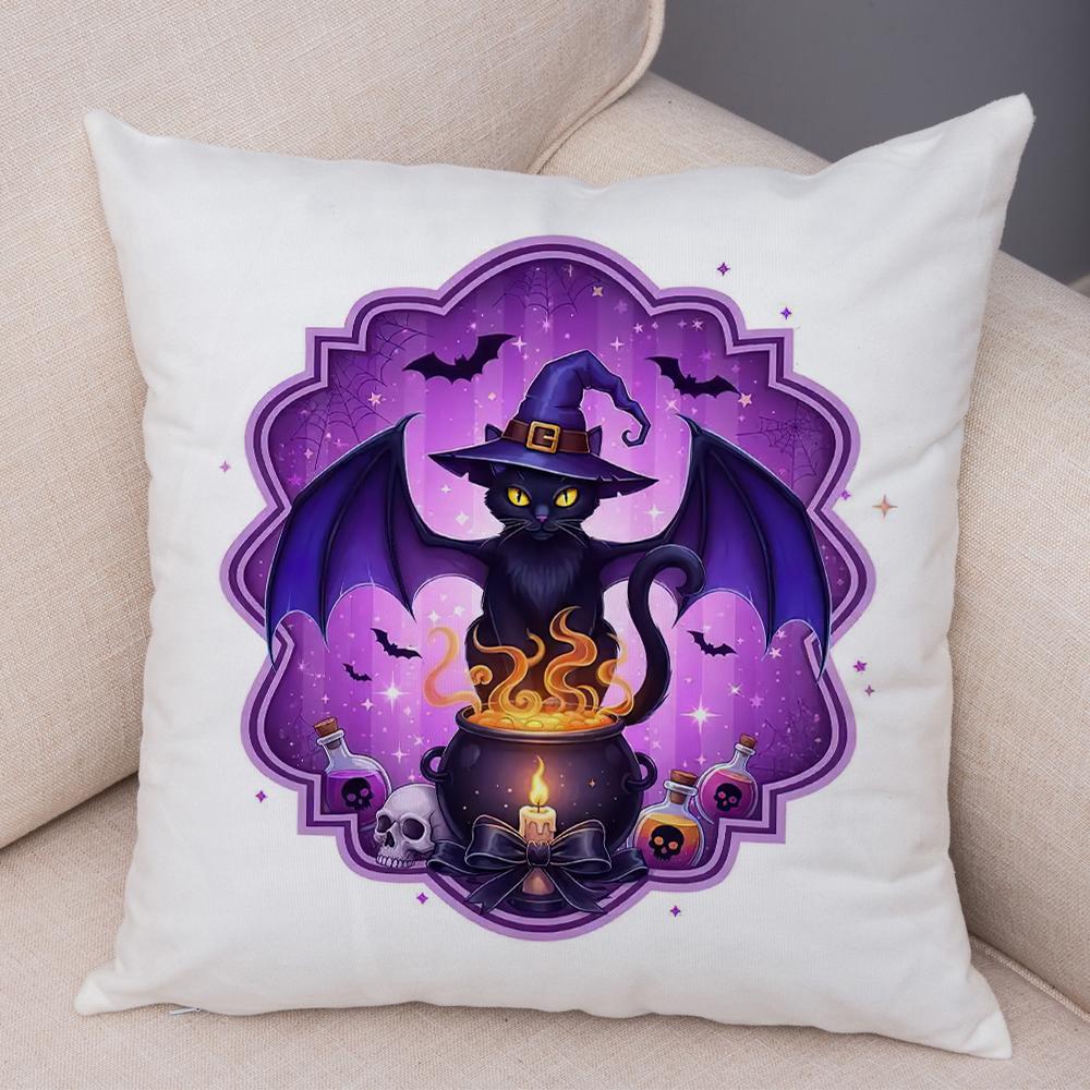 Witch Vibes Pillowcase Double Print Spooky Cats Cushion Cover Soft Plush Magic Potions Pillowe Case for Sofa Home Car