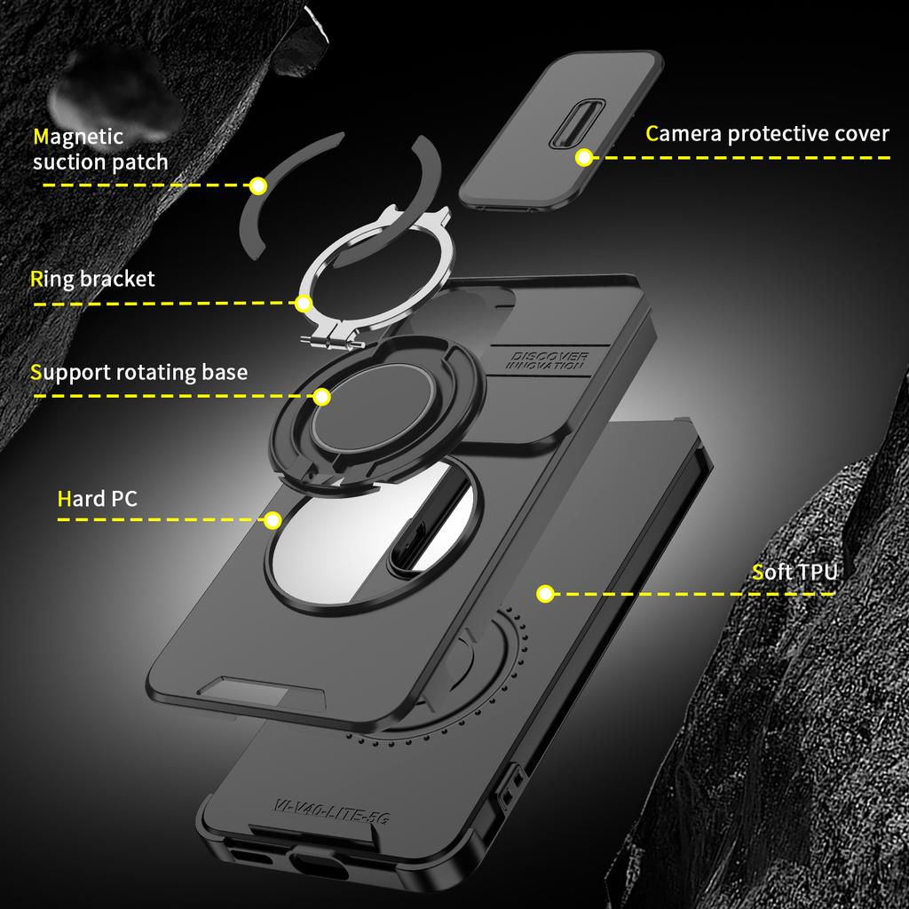 Armor Case for Vivo V40 Pro Lite 5G Featuring a Stand and Push Window Design Magnetic Suction Protective Cover with Matte Finish