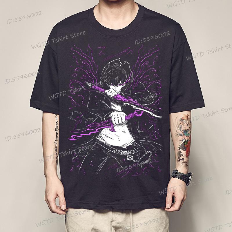 Solo Leveling T-Shirt Sung Jinwoo New Anime Manga Black Shirt Tee All Size Pro Choice Graphic T Shirts Oversized Vintage CLOTHES