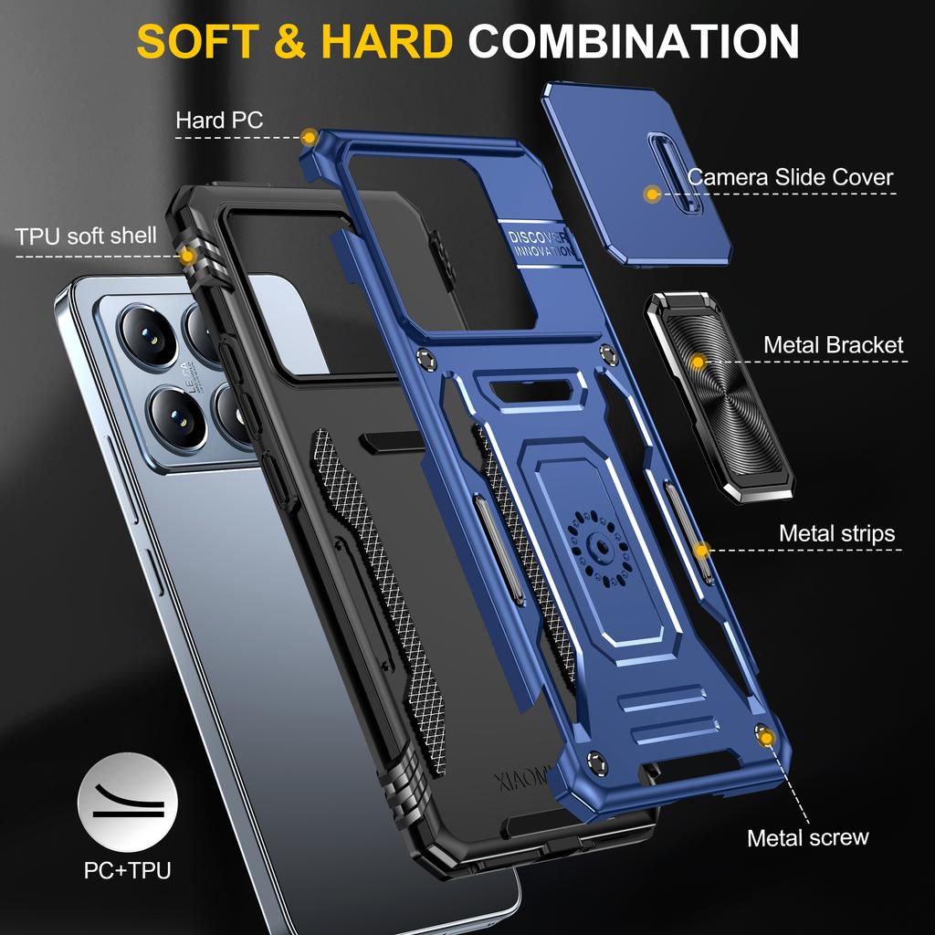 For Xiaomi 14T Pro Case Kickstand Slide Lens Lid PC + TPU Drop-Proof Phone Cover