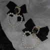 Women Cute Fashion Black Bowknot Square Crystal Zircon Drop Earrings Elegant Pearl Heart Creative Gifts Accessories Decor