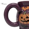 Large Handle Witch Pot Mug Halloween Cauldron Coffee Mug, 360ml Ghost Pumpkin Spider Web Pattern Cute Teacup Ceramic Cup, Spooky Drinkware for Party,