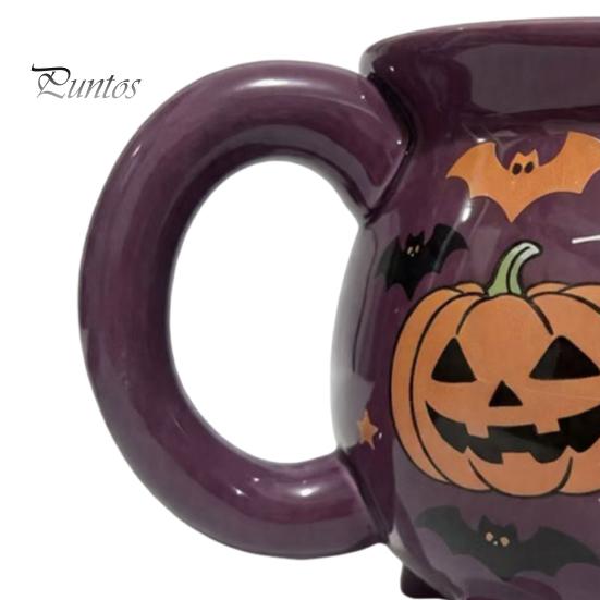 Large Handle Witch Pot Mug Halloween Cauldron Coffee Mug, 360ml Ghost Pumpkin Spider Web Pattern Cute Teacup Ceramic Cup, Spooky Drinkware for Party,