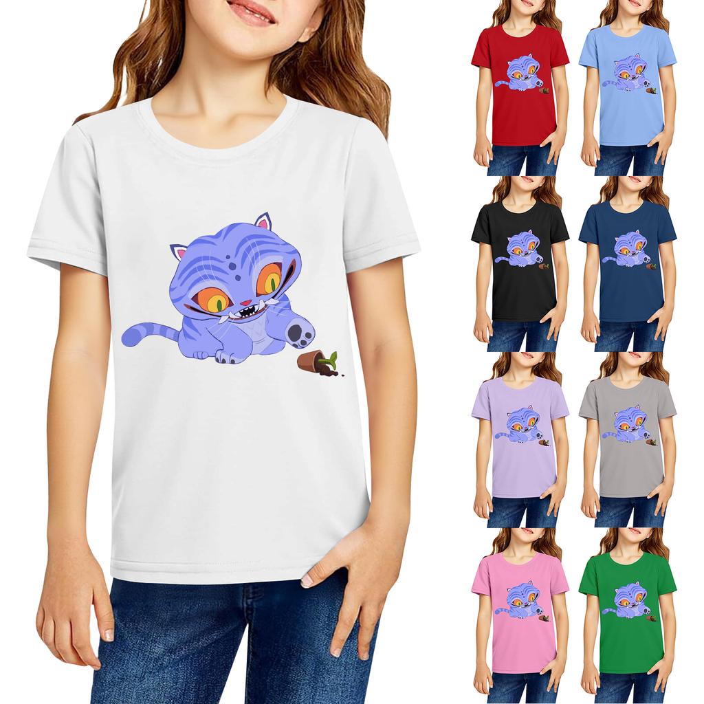 Fashionable Round Neck Short Sleeve Work Clothes Printed Tops For KID Summer Tops