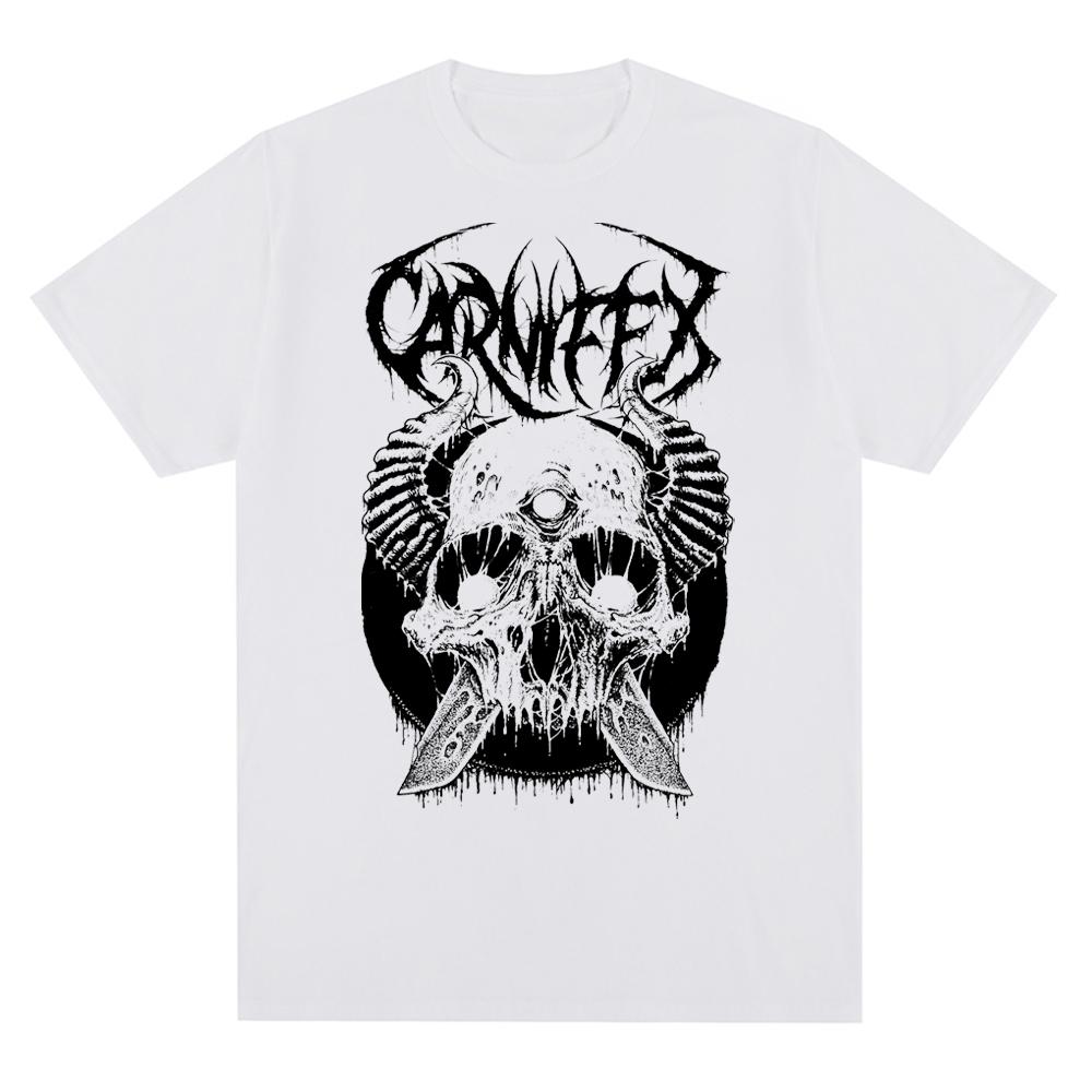 Men's O-Neck Shirt Vintage Carnifex Band Print Short Sleeve Oversized Casual Cotton Tshirts Trend Pattern Tees Everyday Clothes