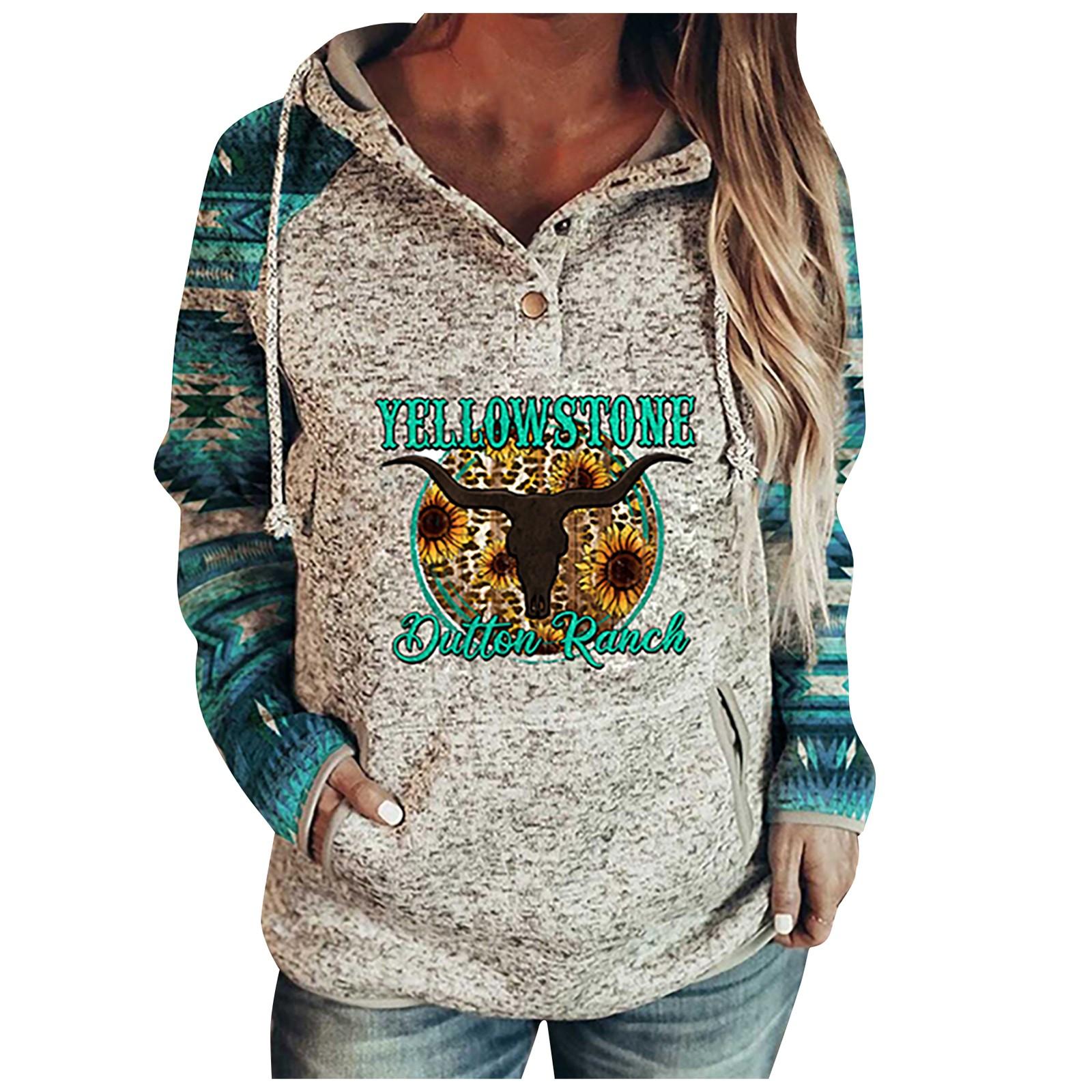 

Женский свитер с капюшоном и воротником-стойкой с принтом YellowStone и длинными рукавами M