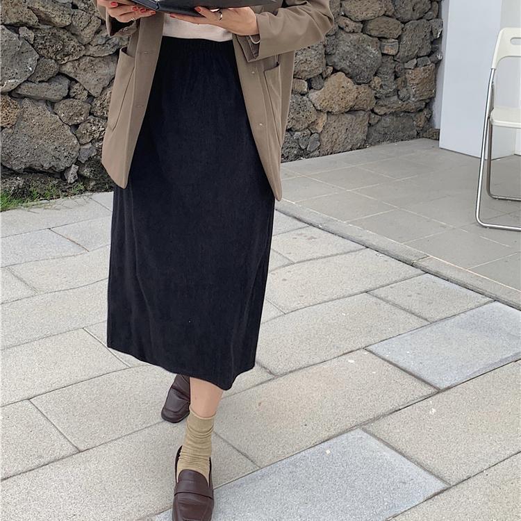 Chenille Plush Velvet-Lined Corduroy Midi Skirt Small