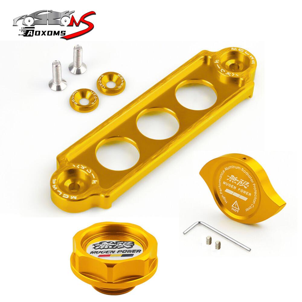 JDM Gold Engine Oil Filler Cap + Radiator Cap + Battery Tie Down For Honda Acura