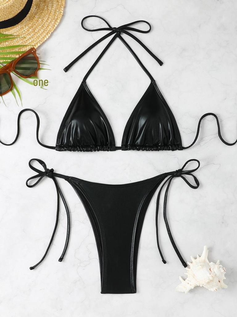 European American Retro Lace-Up Bikini Set - Three-Point Sexy Swimwear for Women