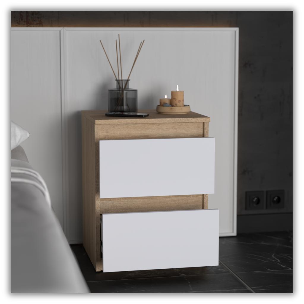 Nachttisch Sonoma Eiche Weiß Matt 40 cm 2 Schubladen Nachttisch