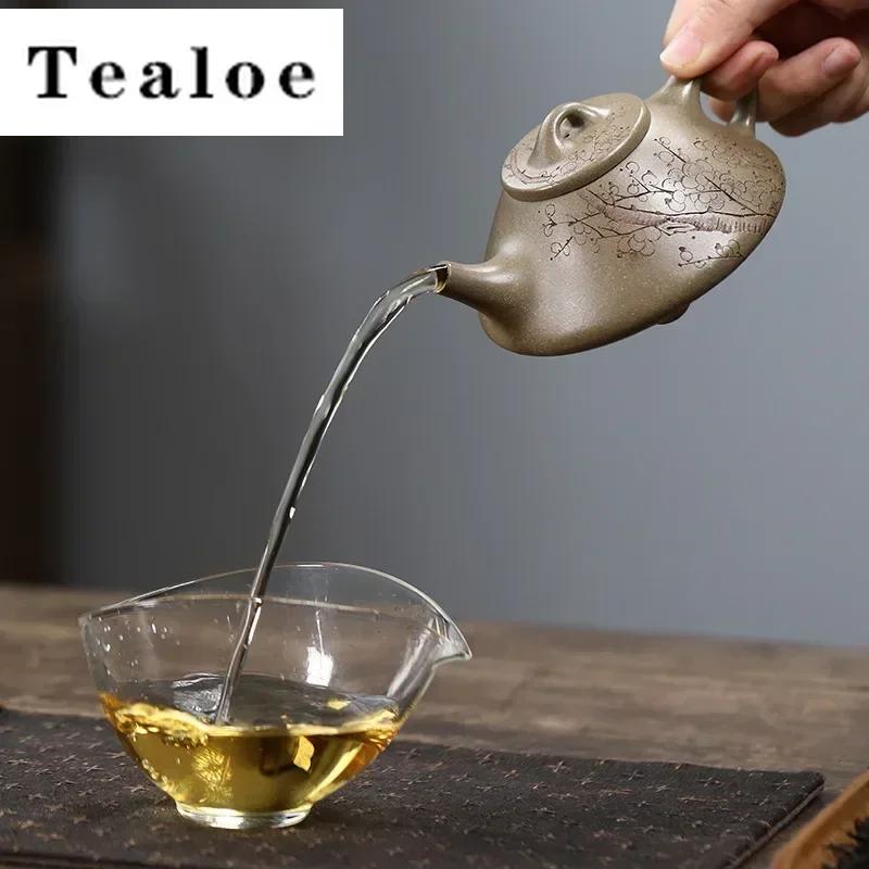 160ml Chinese Yixing Purple Clay Teapot Handmade Stone Scoop Tea Pot Tea Infuser Hand-carved Plum Blossom Kettle Zisha Tea Set
