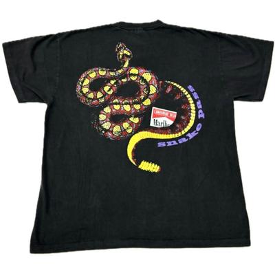 Vintage MARLBORO Snake Pass Western XL Verwaschene Tasche Schwarz SELTEN T-Shirt REPRINT