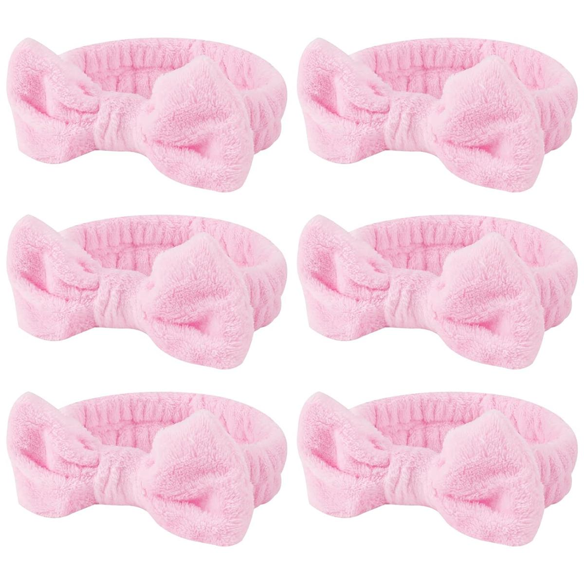 

6 Pcs Spa Facial Headbands Set - Soft Fleece Headbands for Makeup, Face Washing, Skin Care, Yoga, and Shower with Bow Hair Band