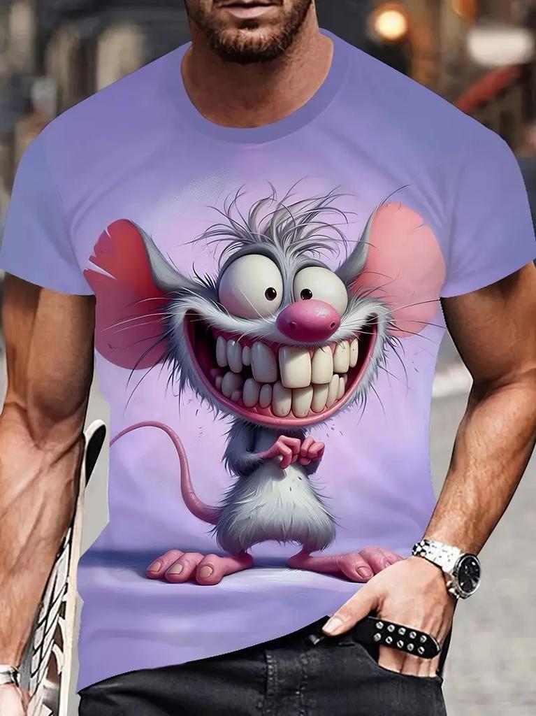 Fun Mouse Pattern 3D Printed T-shirt Summer Casual Comfortable Short Sleeve Top Men's Fashion Street Round Neck Clothing