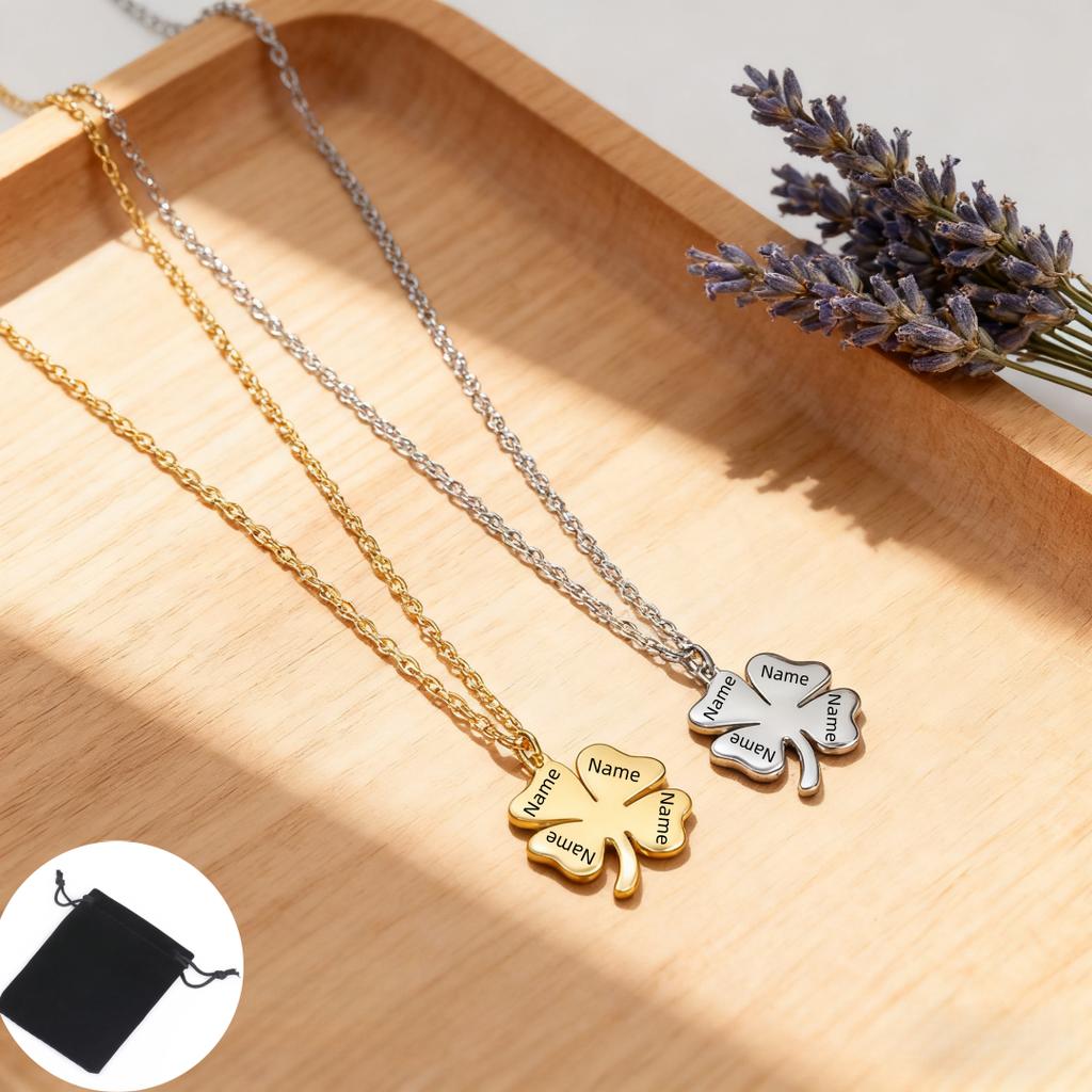 Customized Name Text Lucky Clover Necklace Stainless Steel Fashion Clover Clavicle Chain Lucky Valentine's Day Gift