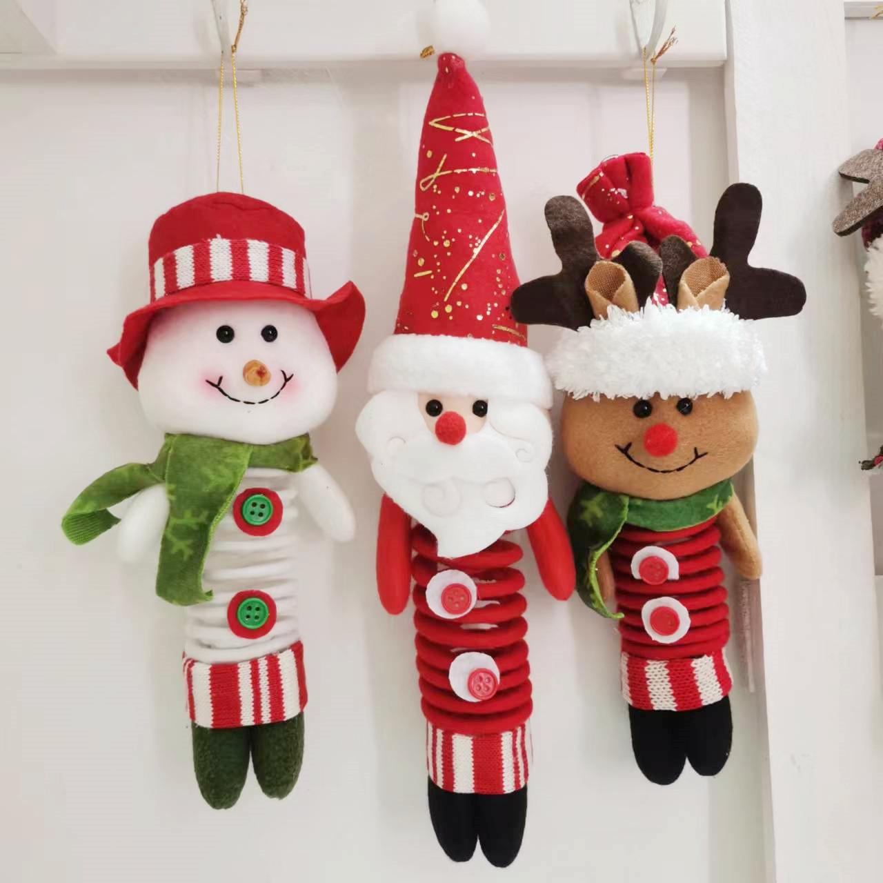 

Christmas Products Santa Claus Snowman Elk Pendant Door Hanging Decorative Supplies Swinging Spring Foot Doll Gift Baby Toys 2pcs