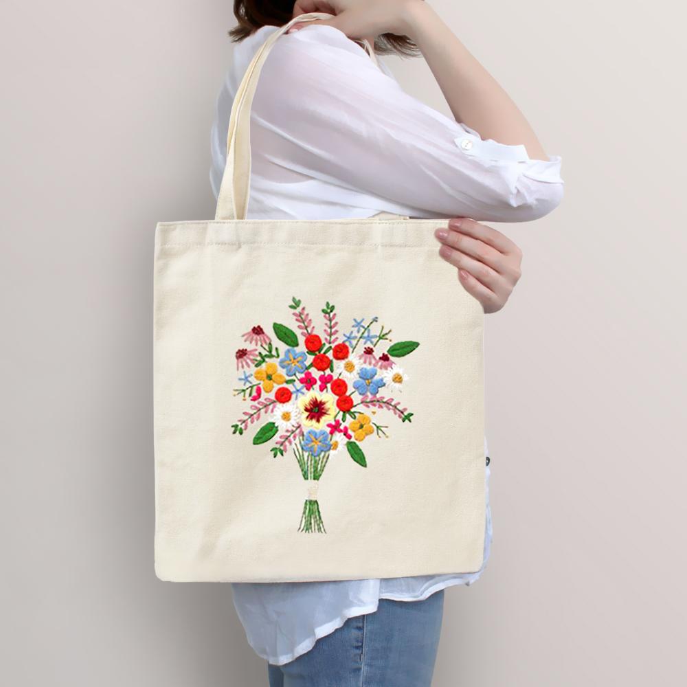 Needlepoint Embroidery Hoops Thread Embroidery Kit Flower Pattern Instructions Canvas Tote Bag