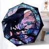 1pc Stained Raven Automatic Umbrella - Stylish, Durable, with 8-Rib Manual Open Design, Elegant Black Handleyy250920174