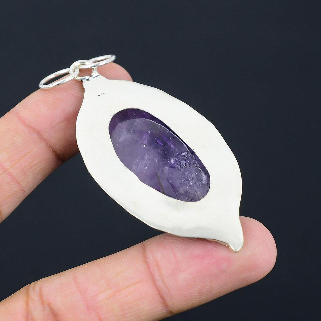 Daughters Day Sale Sterling Silver Carved Star Amethyst Stone Pendant Jewelry