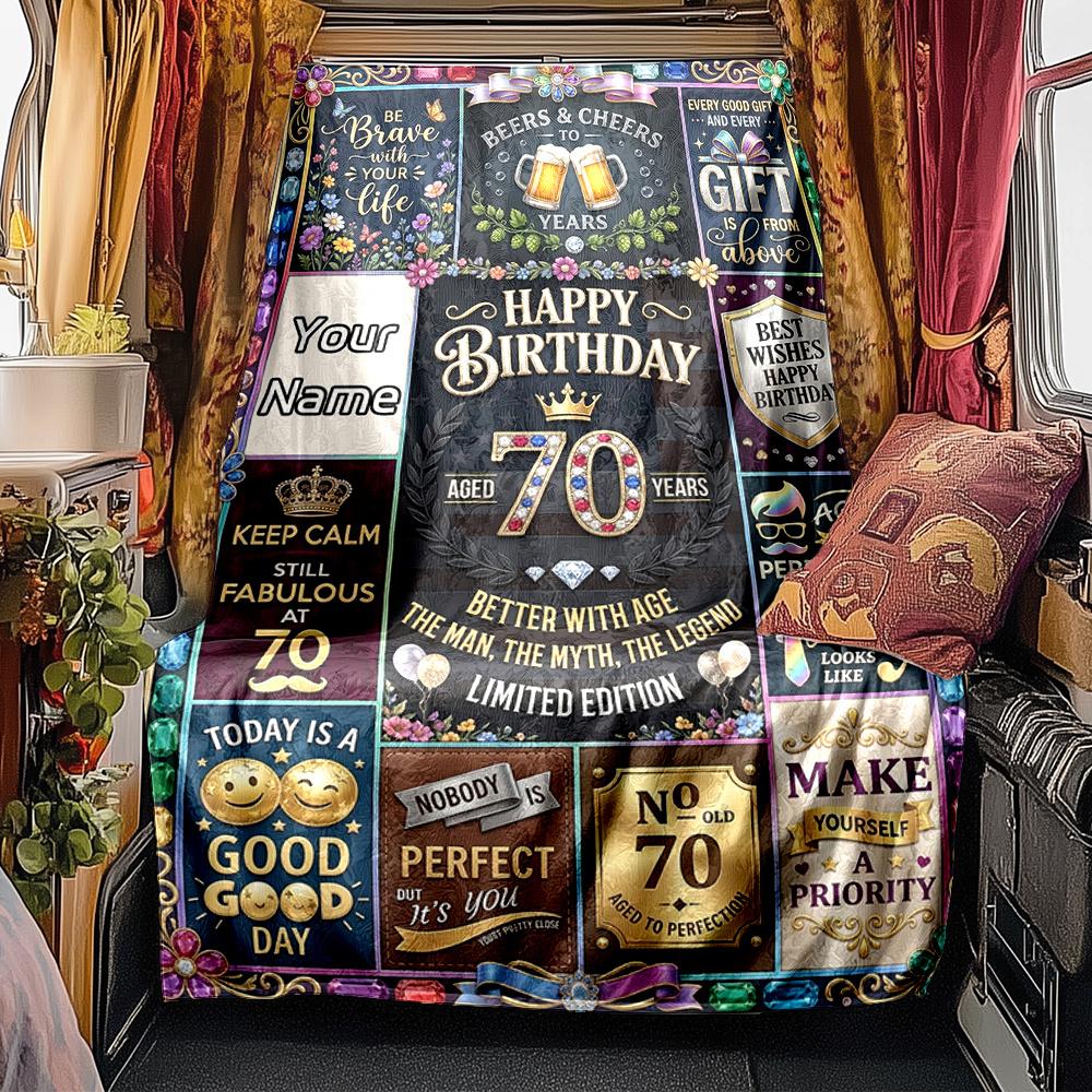 70Th Birthday Vintage 1956 Celebration Gift Blanket Soft Warm Cozy Versatile For Sofa Couch Office Bed Picnics Allseason Use Modern Unique Gift For