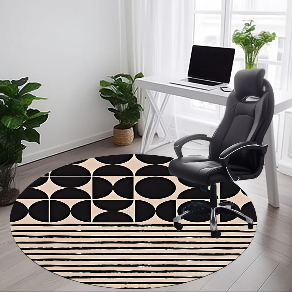 1pc Black and white Abstract Pattern Office Round Area Rug, Mat Suitable For Office, Under Office Chairs Bedroom Living Room Home Decor, Room Deco