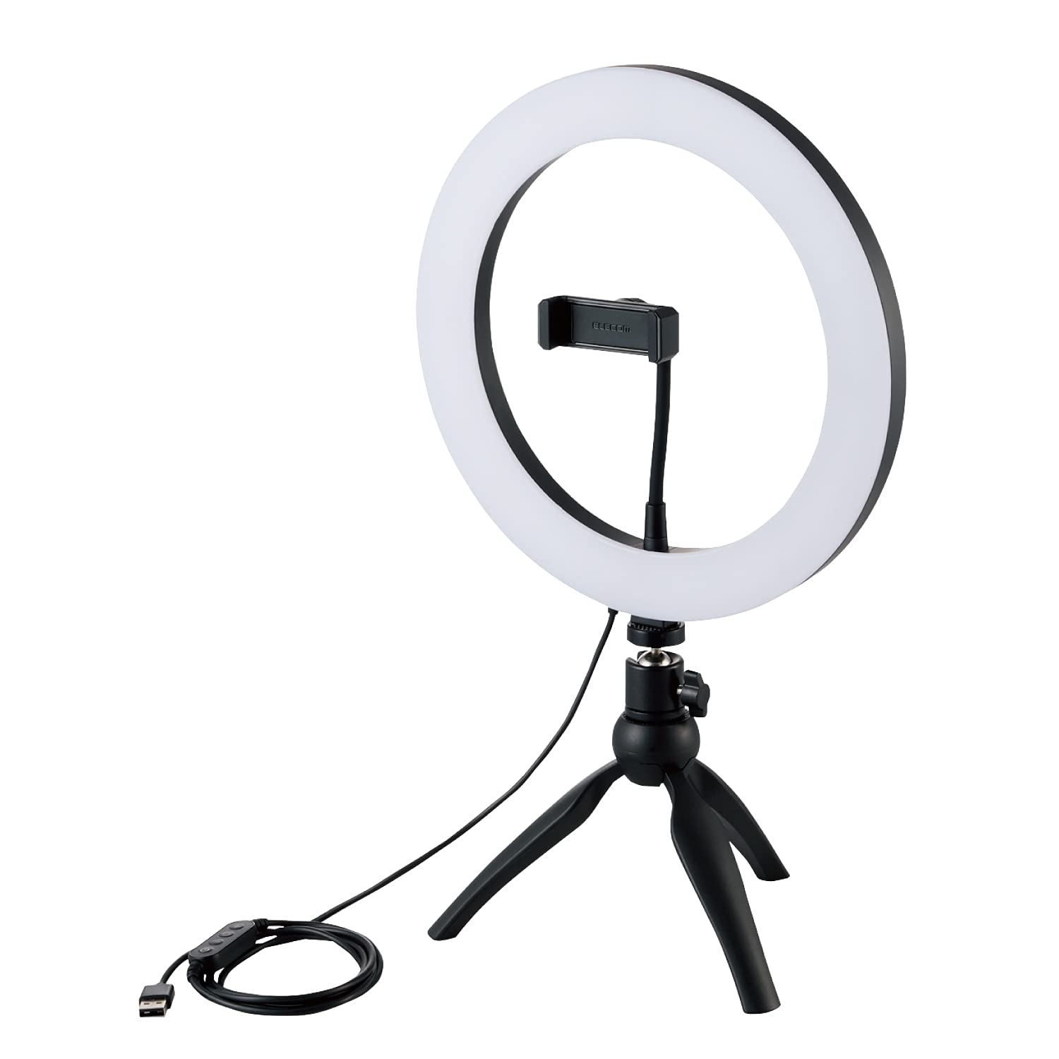 

ELECOM LED Ring Light Tripod 26cm 3 Color Modes 10 Levels Dimming USB Powered Black / DE-L03BK чорний