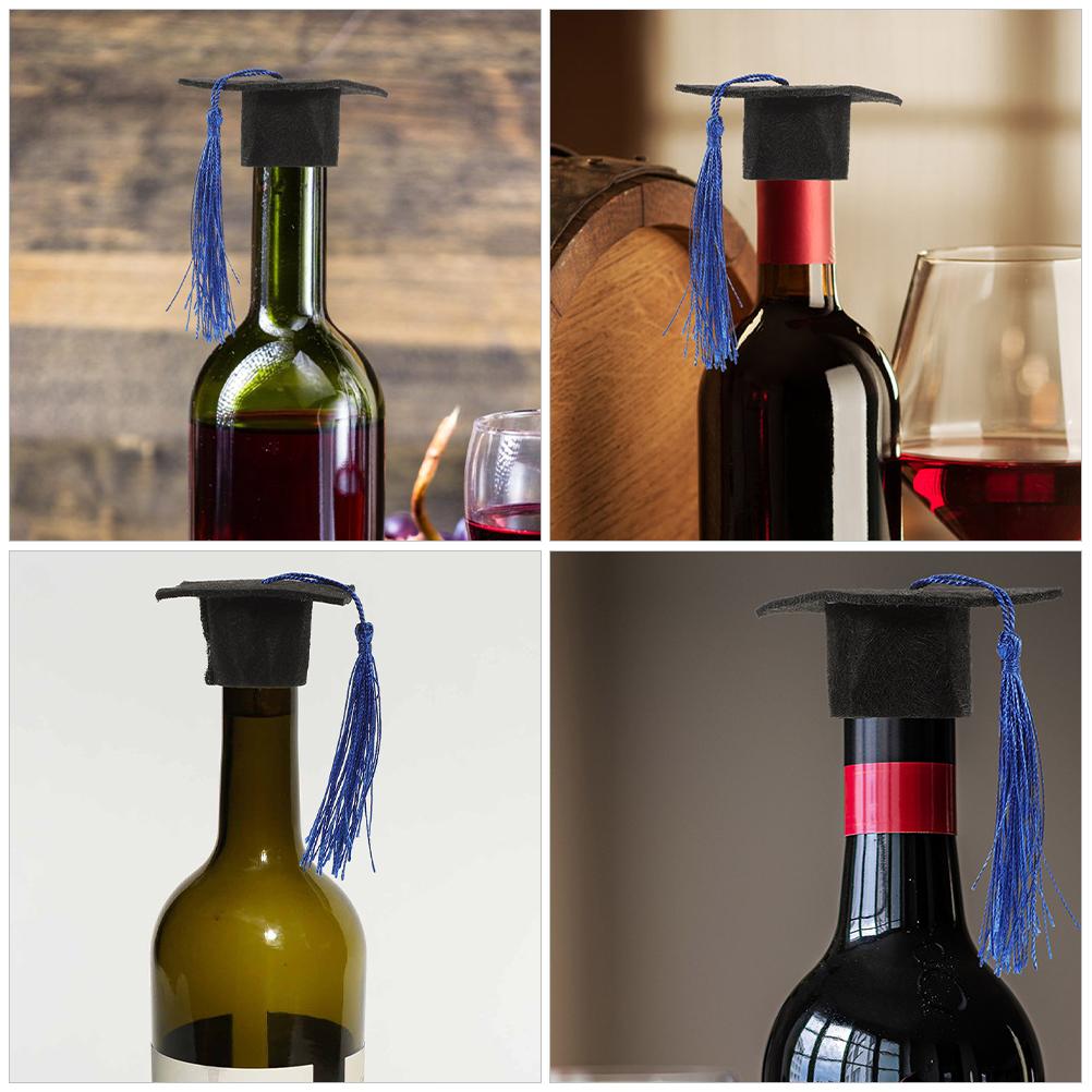 12pcs Mini Graduation Cap Bottle Toppers Caps Beverage Covers Party Hats Tassel Doctor Hat Decorations