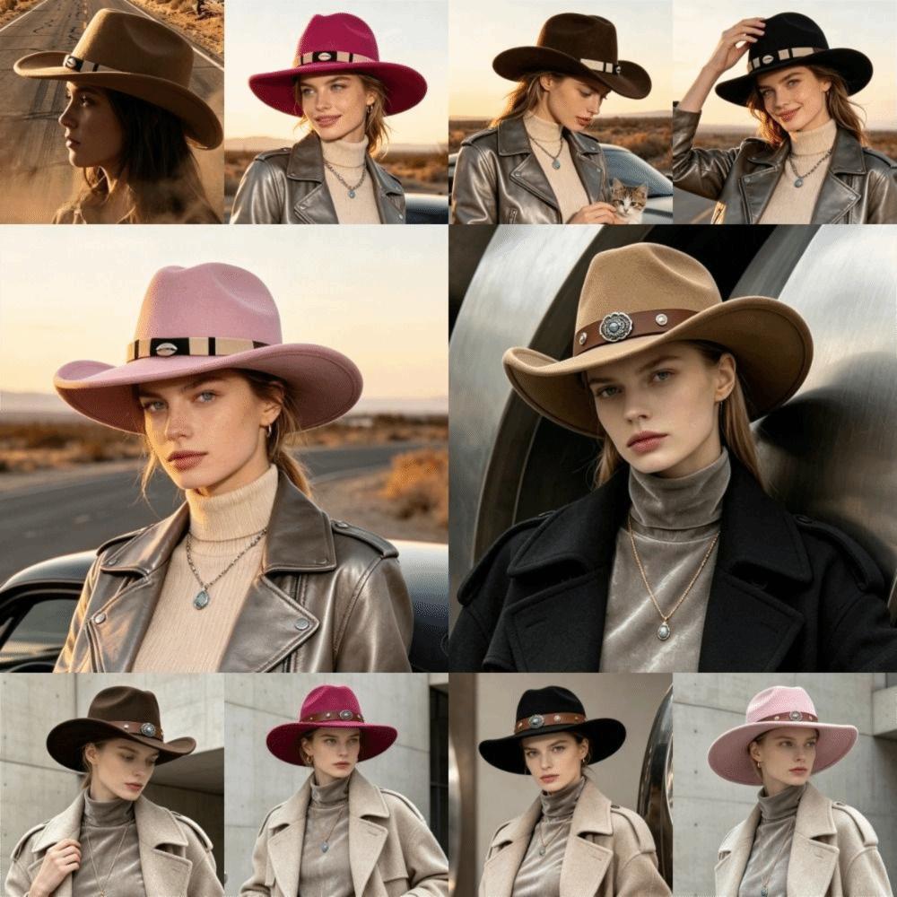 Ethnic Style Jazz Hat Solid Color Vintage Cowgirl Hat Fashion Western Cowboy Hat for Men And Women